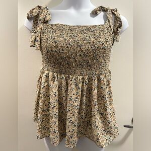 Floral flowy peplum tank top with stretchy tube & adjustable straps 2XL loness